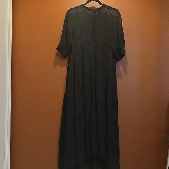 Zara Swiss Dot Long Sleeve Tiered Smocked Maxi Dress - Picture 3 of 11